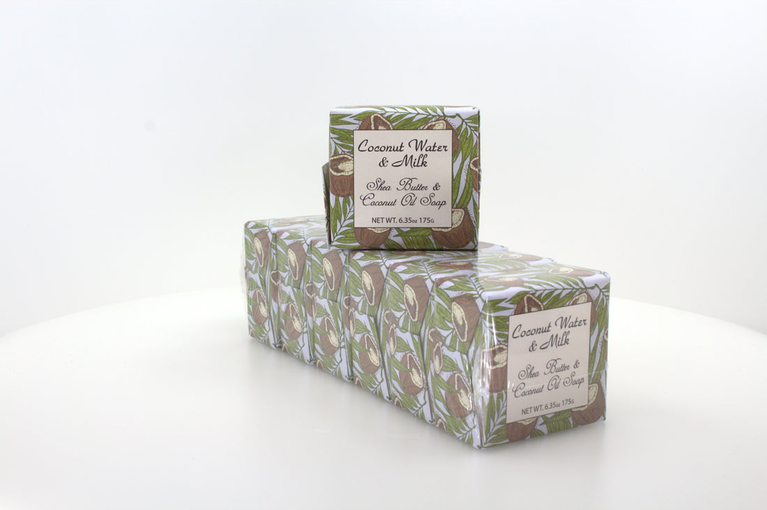 Coconut Water & Milk Soap with Shea Butter & Coconut Oil - 6.35 oz. - 6 Pack Individually Wrapped Bars