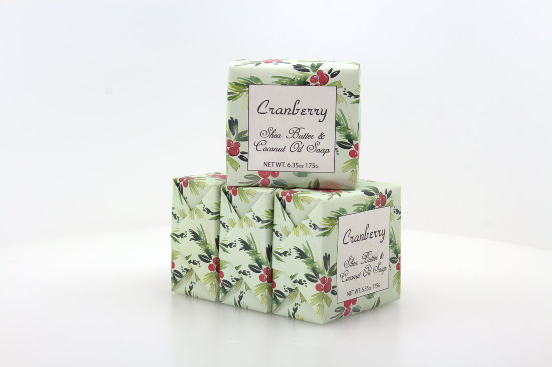 Cranberry Soap with Shea Butter & Coconut Oil - 6.35 oz. - 3 Pack Individually Wrapped Bars