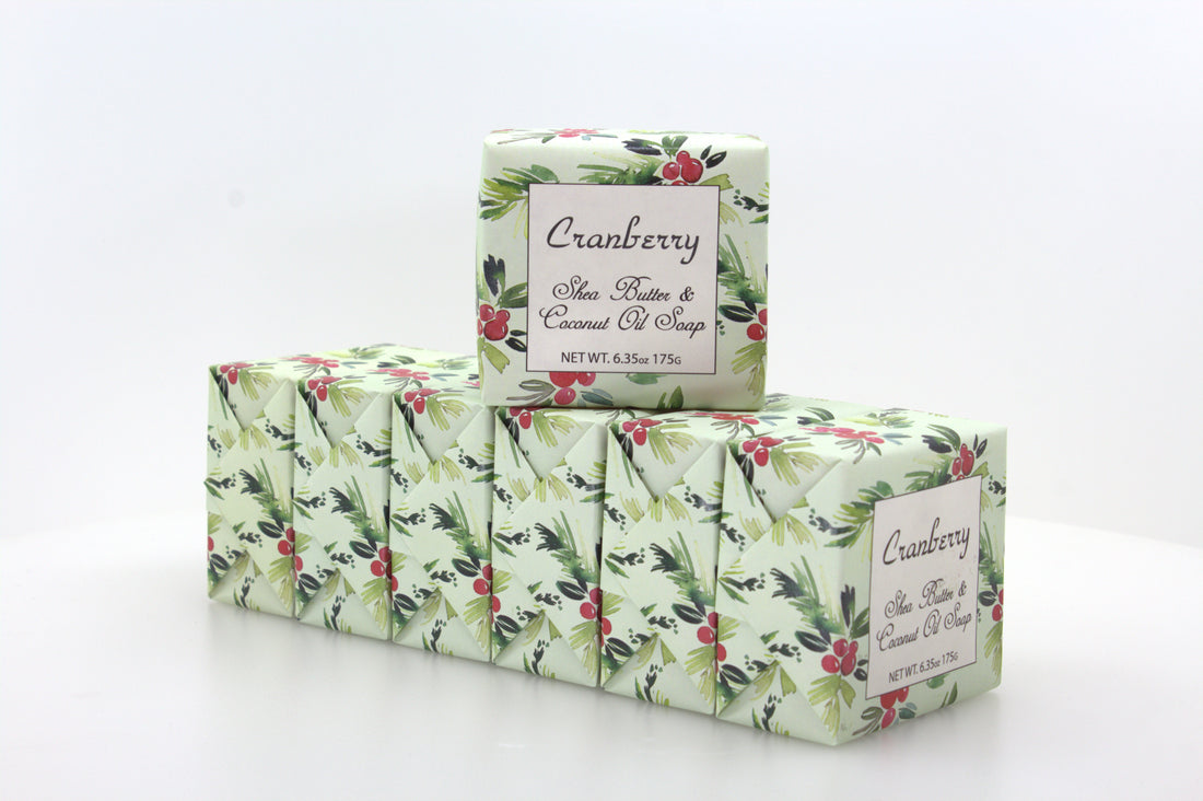 Cranberry Soap with Shea Butter & Coconut Oil -6.35 oz. - 6 Pack Individually Wrapped Bars