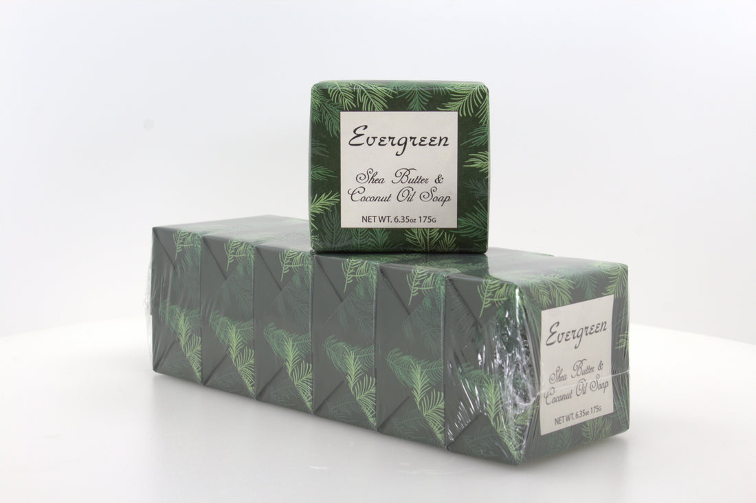 Evergreen Soap with Shea Butter & Coconut Oil -6.35 oz. - 6 Pack Individually Wrapped Bars