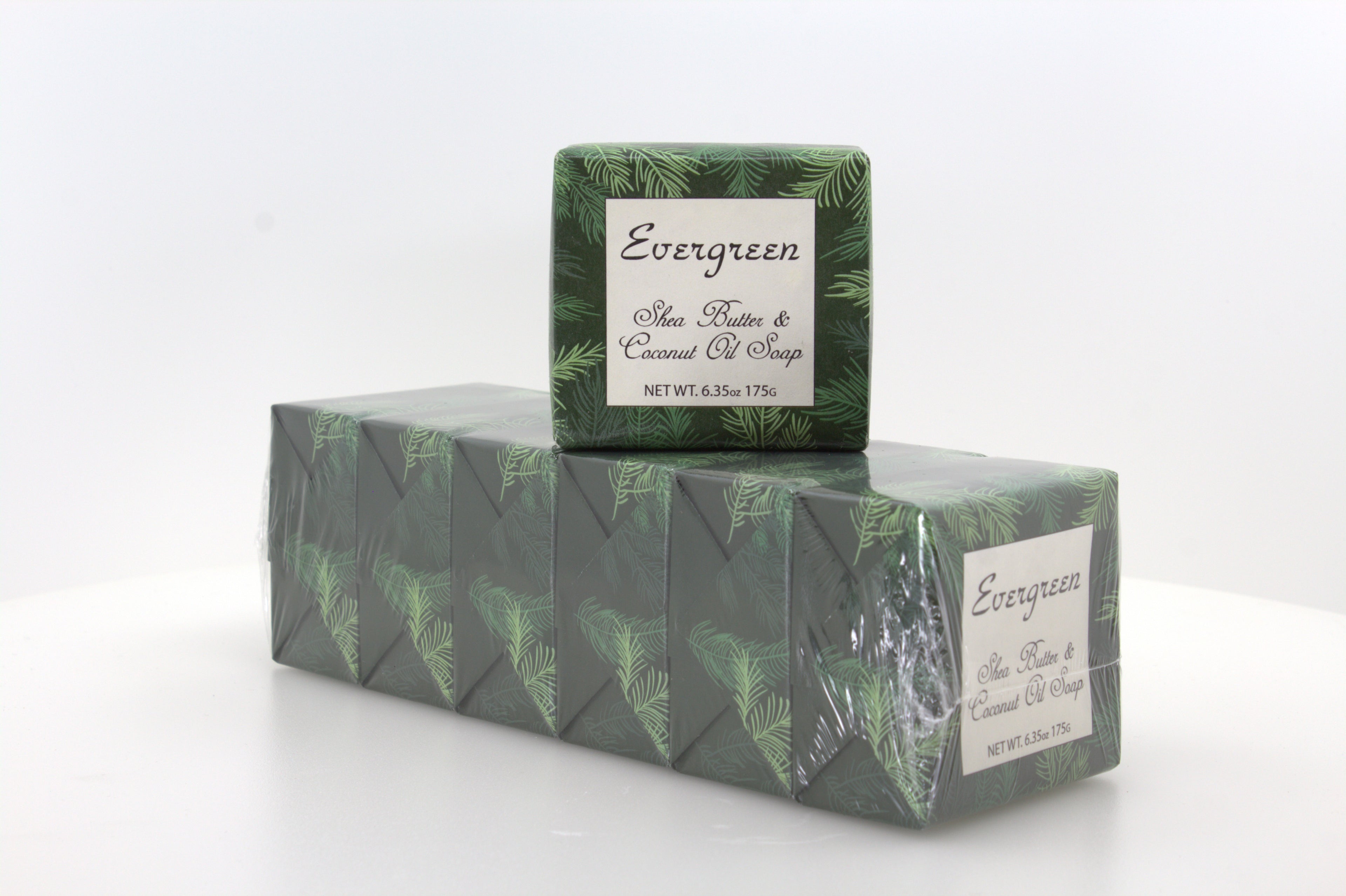 Evergreen Soap with Shea Butter & Coconut Oil -6.35 oz. -  6 Pack Individually Wrapped Bars