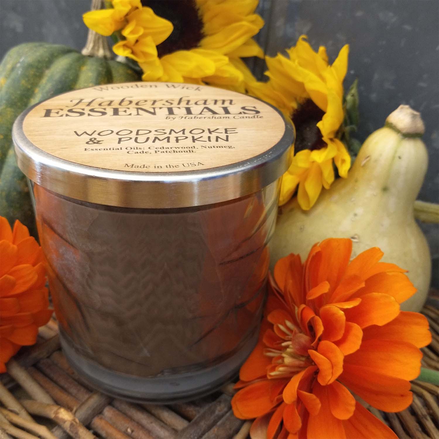 Woodsmoke & Pumpkin Wooden Cross Wick Clear Glass Scented Candle