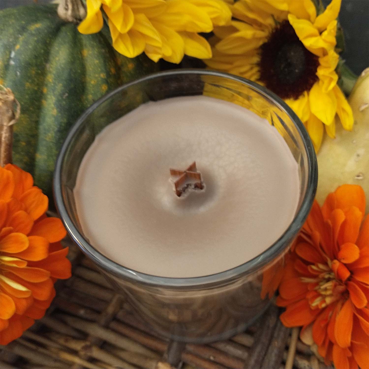 Woodsmoke & Pumpkin Wooden Cross Wick Clear Glass Scented Candle
