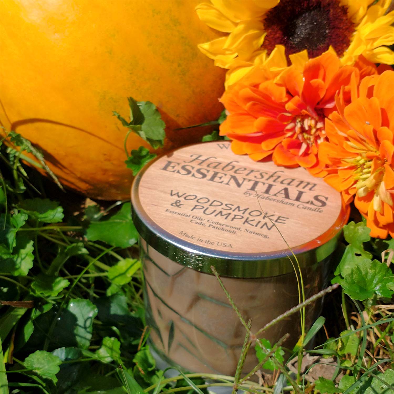 Woodsmoke & Pumpkin Wooden Cross Wick Clear Glass Scented Candle
