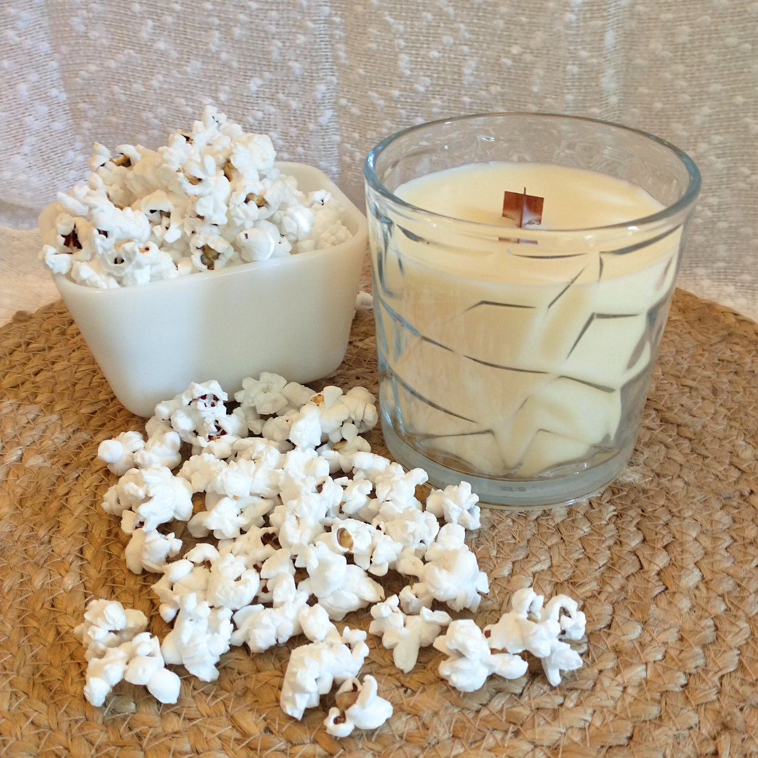 Buttered Popcorn Wooden Cross Wick Clear Glass Scented Candle