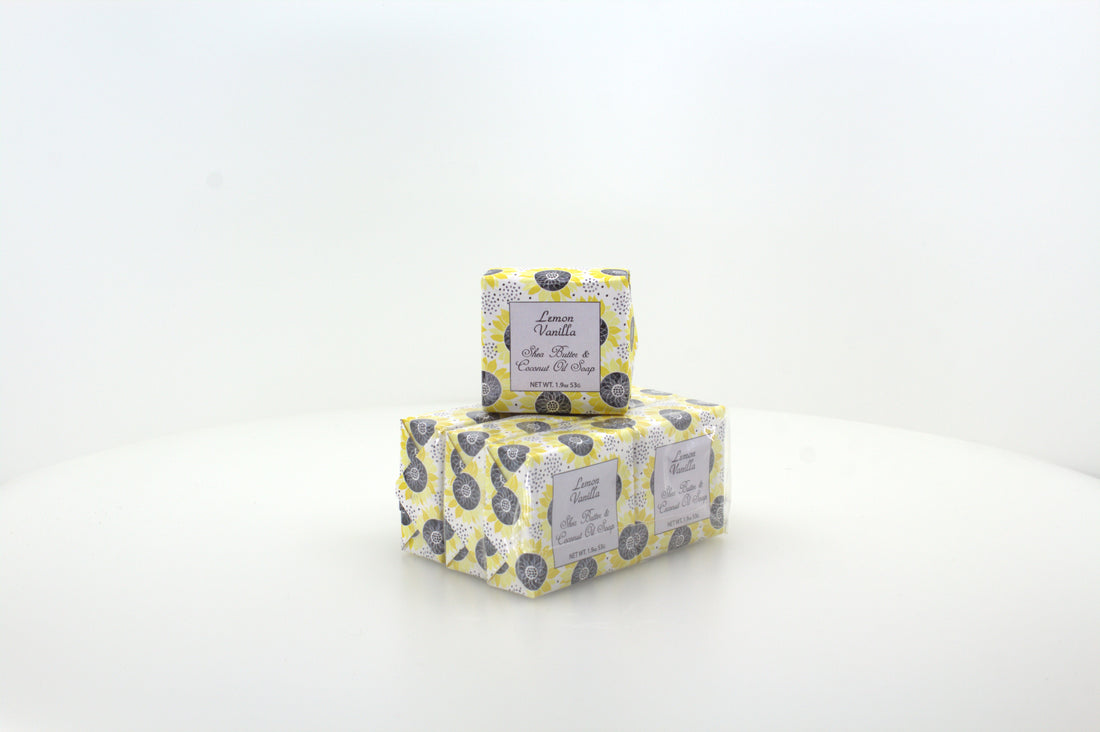 Lemon Vanilla Soap with Shea Butter & Coconut Oil - 1.9 oz. - 6 Pack Individually Wrapped Bars