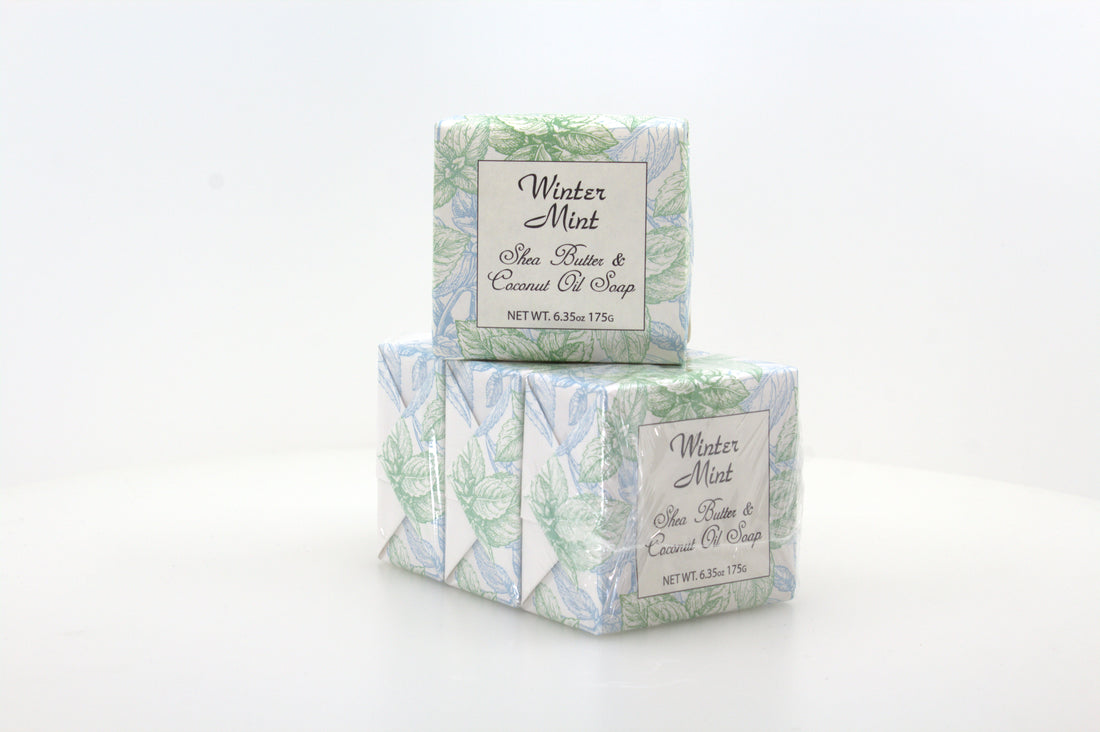 Winter Mint Soap with Shea Butter & Coconut Oil - 6.35 oz. - 3 Pack Individually Wrapped Bars