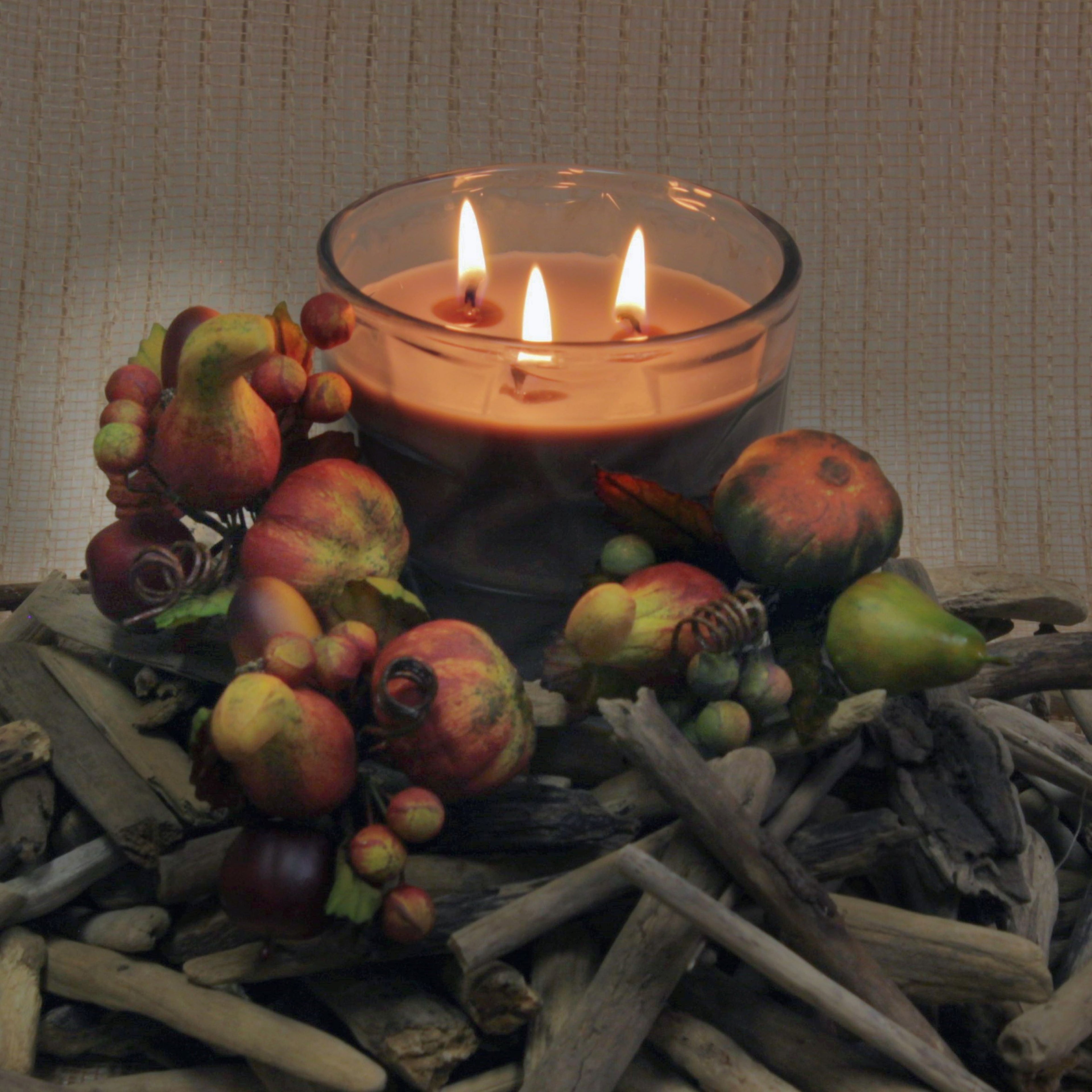 Woodsmoke & Pumpkin 3 Wick Clear Glass Scented Candle