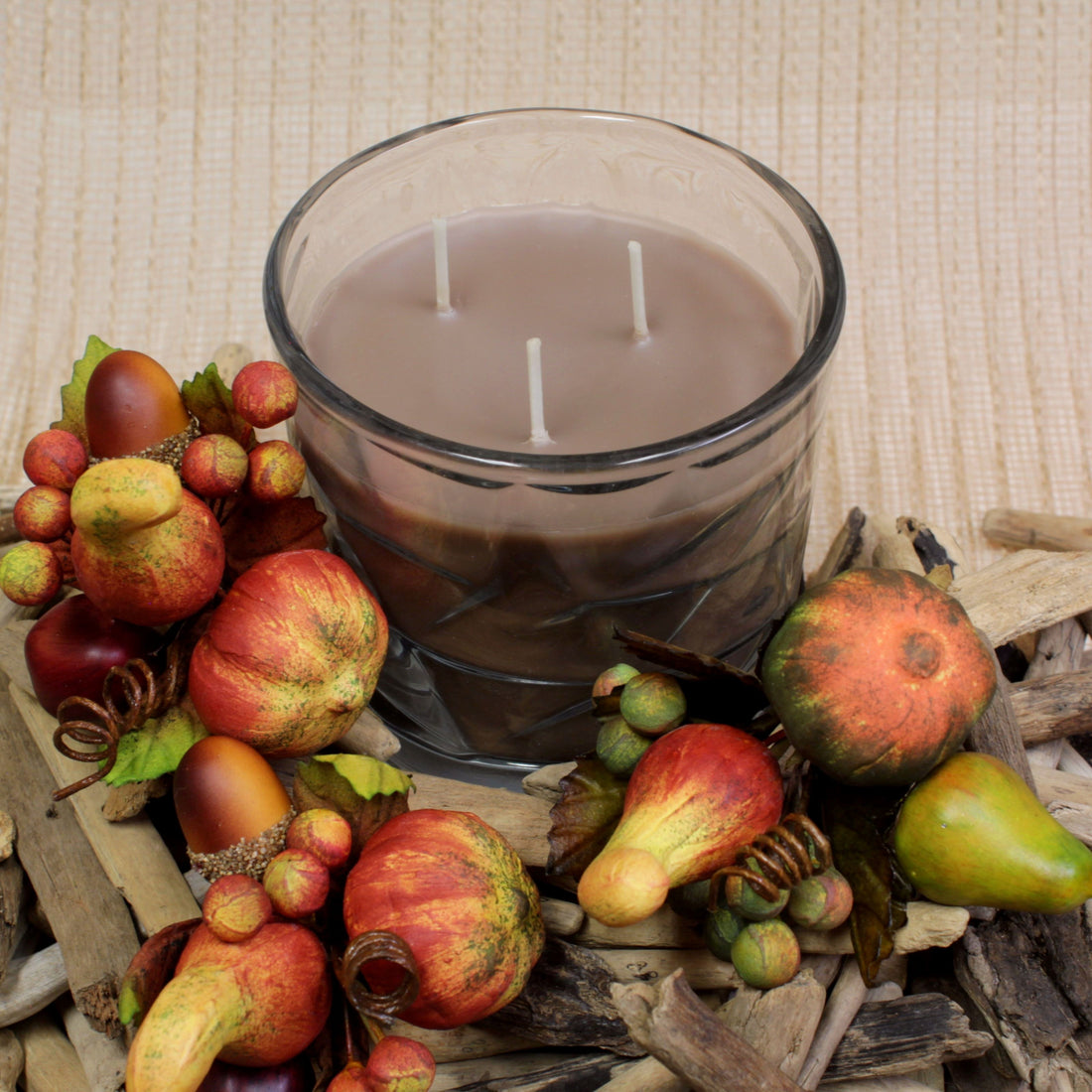 Woodsmoke & Pumpkin 3 Wick Clear Glass Scented Candle