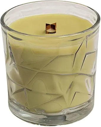 White Lavender &amp; Thistle Wooden Cross Wick Clear Glass Scented Candle