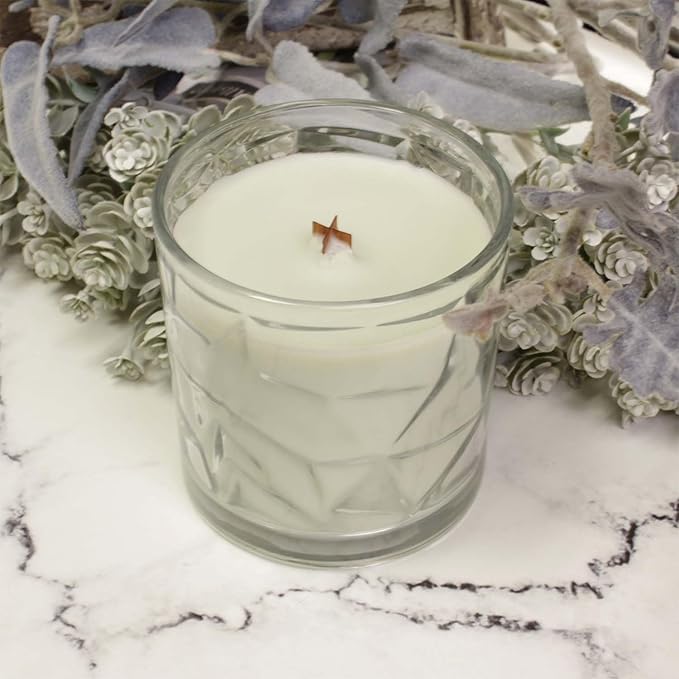 White Sage &amp; Bergamot Wooden Cross Wick Clear Glass Scented Candle