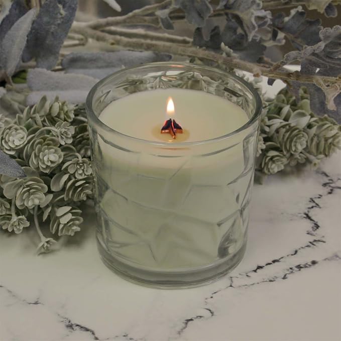 White Sage &amp; Bergamot Wooden Cross Wick Clear Glass Scented Candle