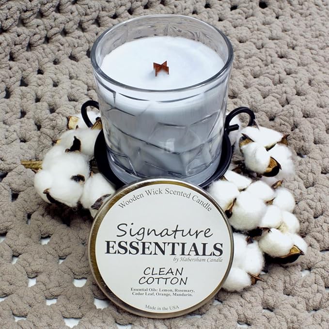 Clean Cotton Wooden Cross Wick Clear Glass Scented Candle