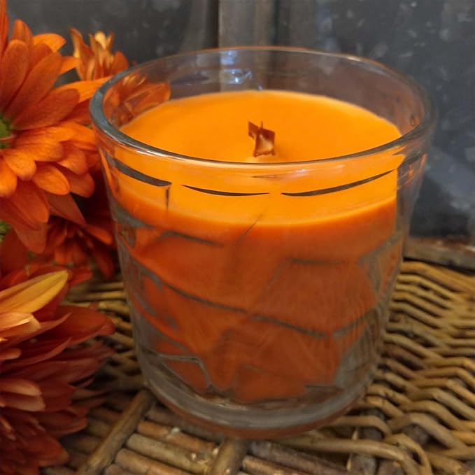 Harvest Gathering Wooden Cross Wick Clear Glass Scented Candle