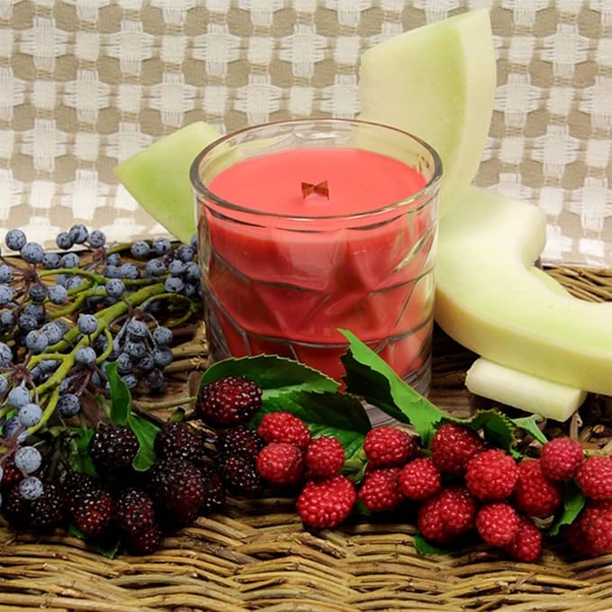 Sweet Melon &amp; Berries Wooden Cross Wick Clear Glass Scented Candle