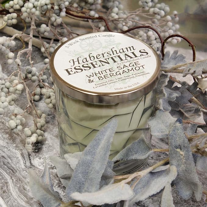 White Sage &amp; Bergamot 3 Wick Clear Glass Scented Candle