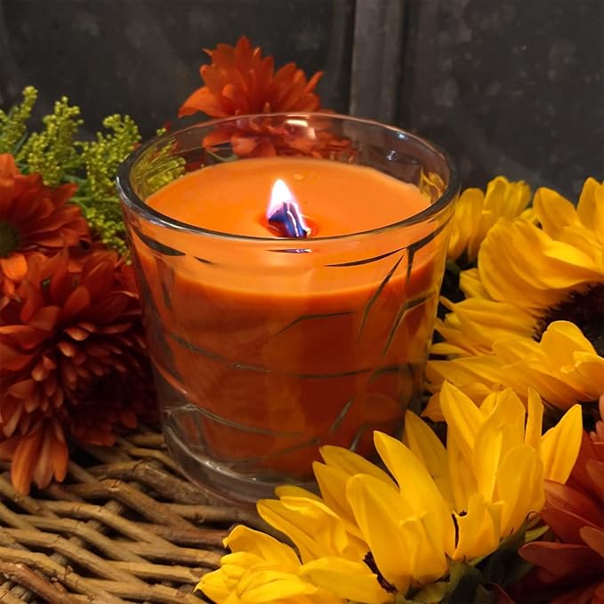 Harvest Gathering Wooden Cross Wick Clear Glass Scented Candle