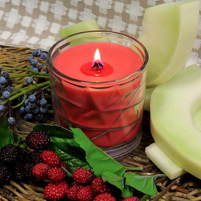 Sweet Melon &amp; Berries Wooden Cross Wick Clear Glass Scented Candle