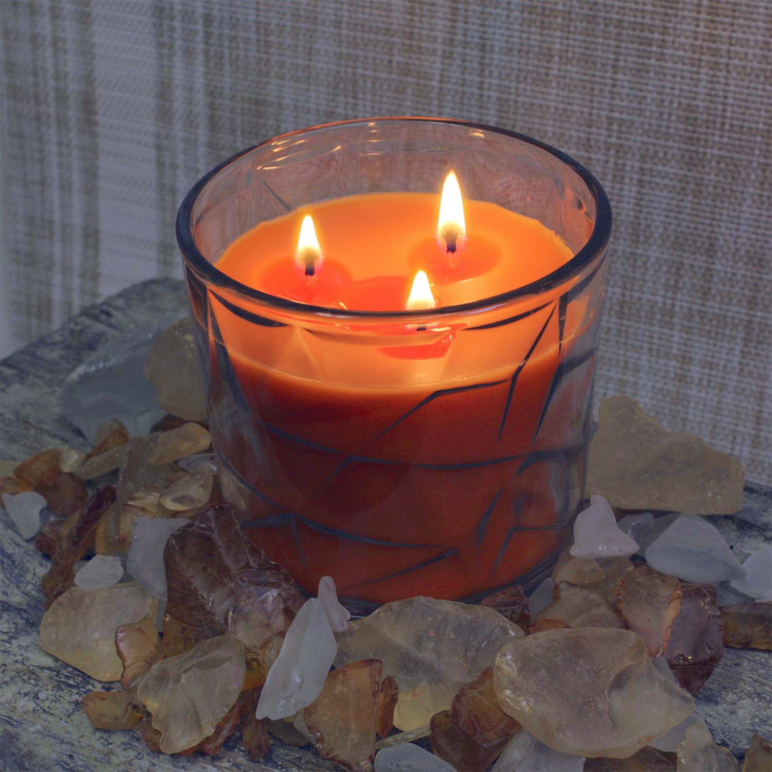 Amber Woods 3 Wick Clear Glass Scented Candle