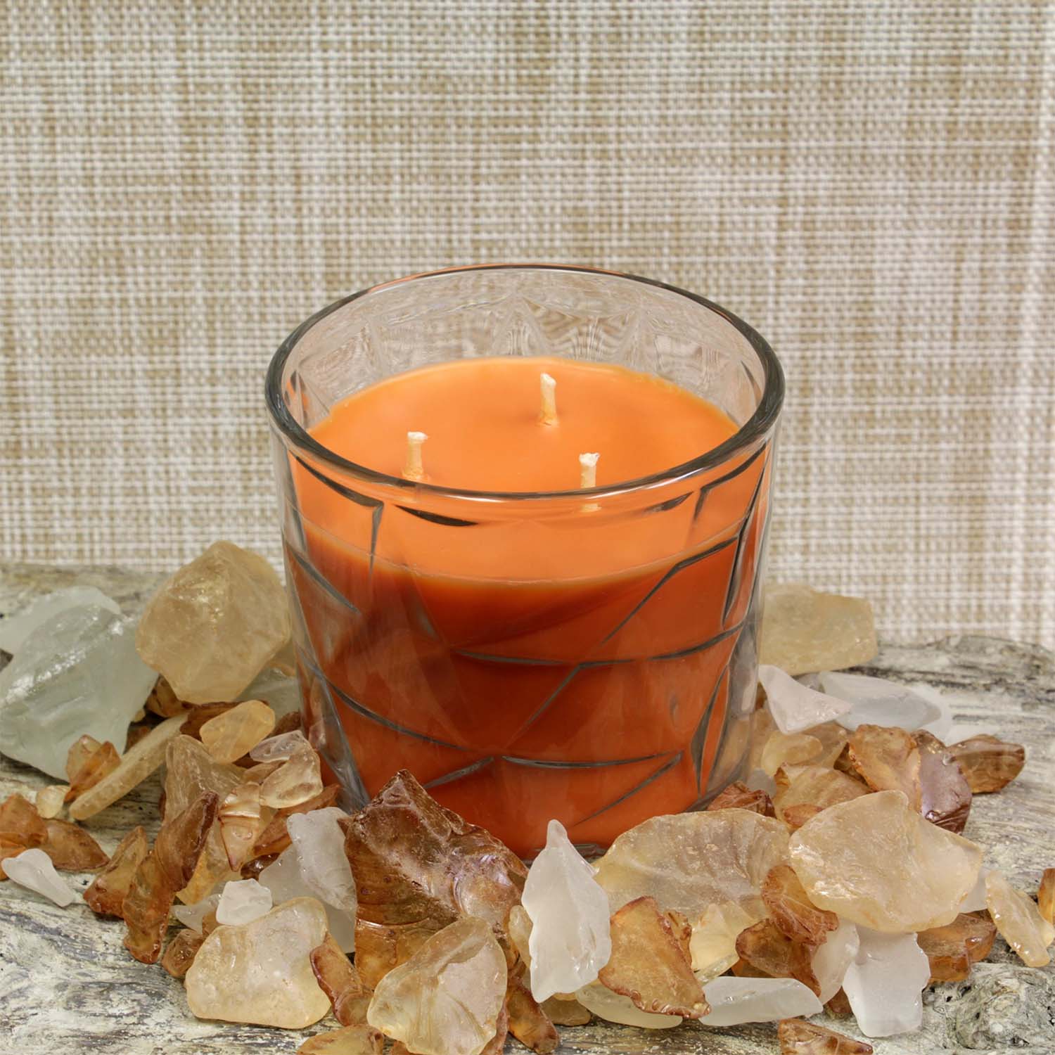 Amber Woods 3 Wick Clear Glass Scented Candle