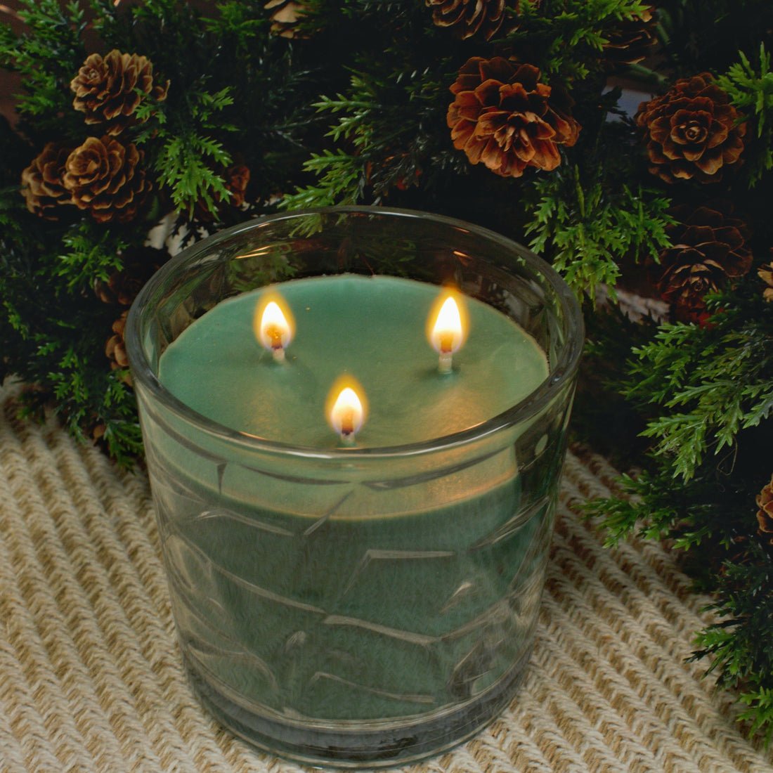 Christmas Tree 3 Wick Clear Glass Scented Candle