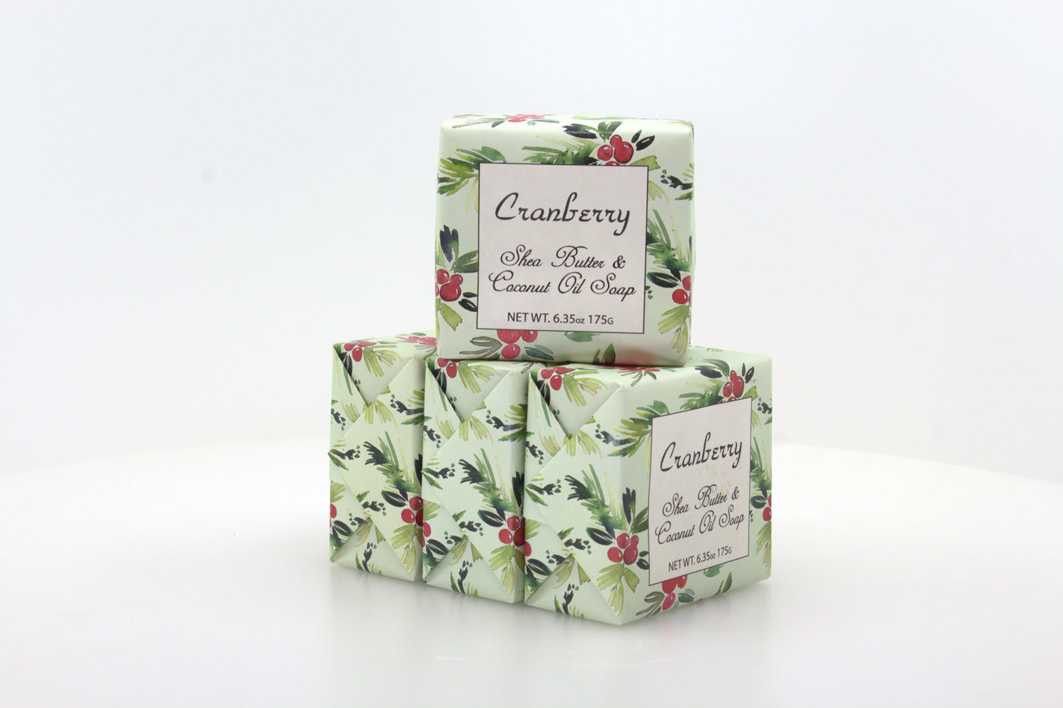 Cranberry Soap with Shea Butter &amp; Coconut Oil - 6.35 oz. - 3 Pack Individually Wrapped Bars