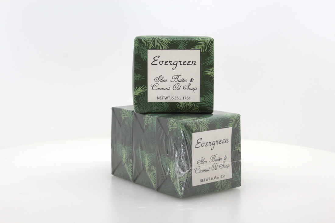 Evergreen Soap with Shea Butter &amp; Coconut Oil - 6.35 oz. - 3 Pack Individually Wrapped Bars