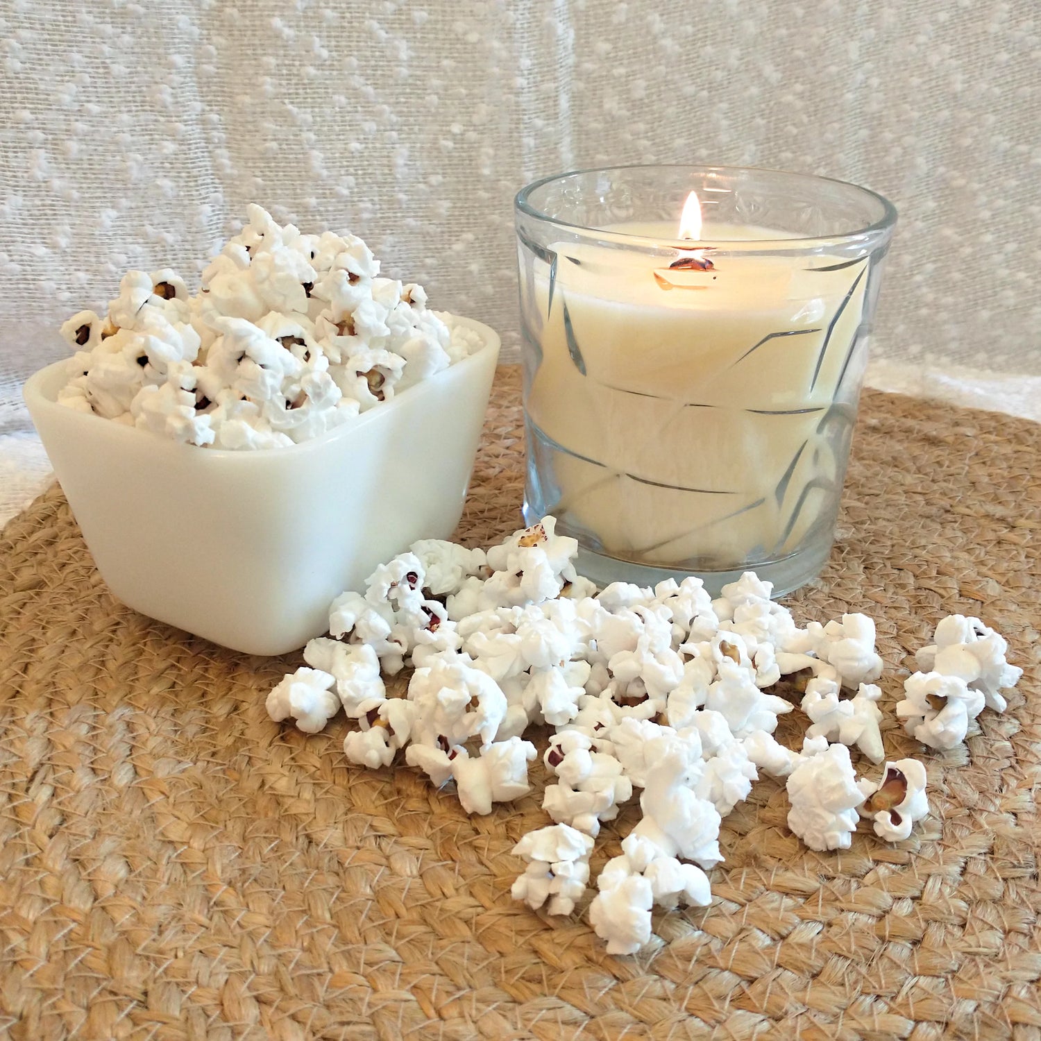 Buttered Popcorn Wooden Cross Wick Clear Glass Scented Candle