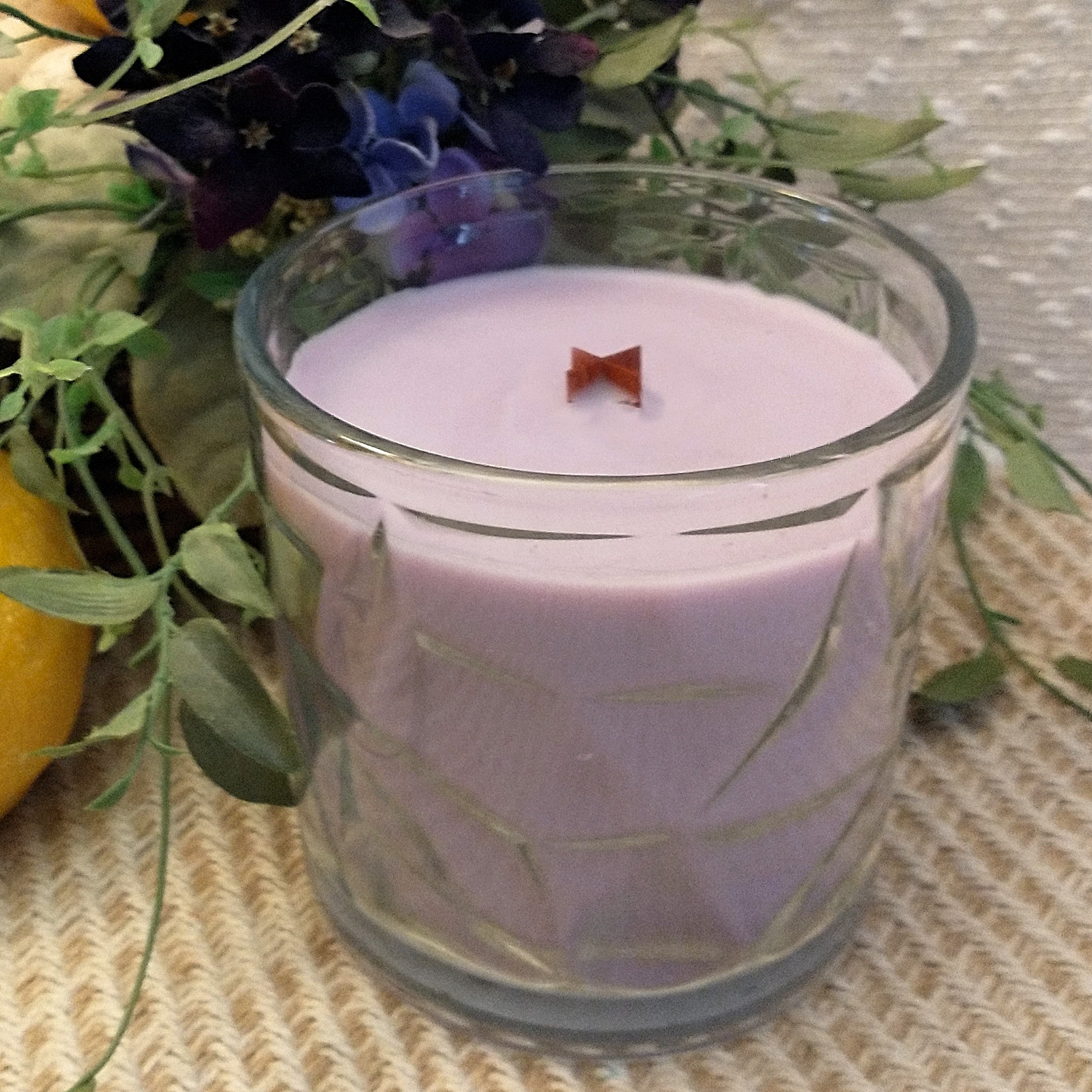 Lavender Citrus Wooden Cross Wick Clear Glass Scented Candle