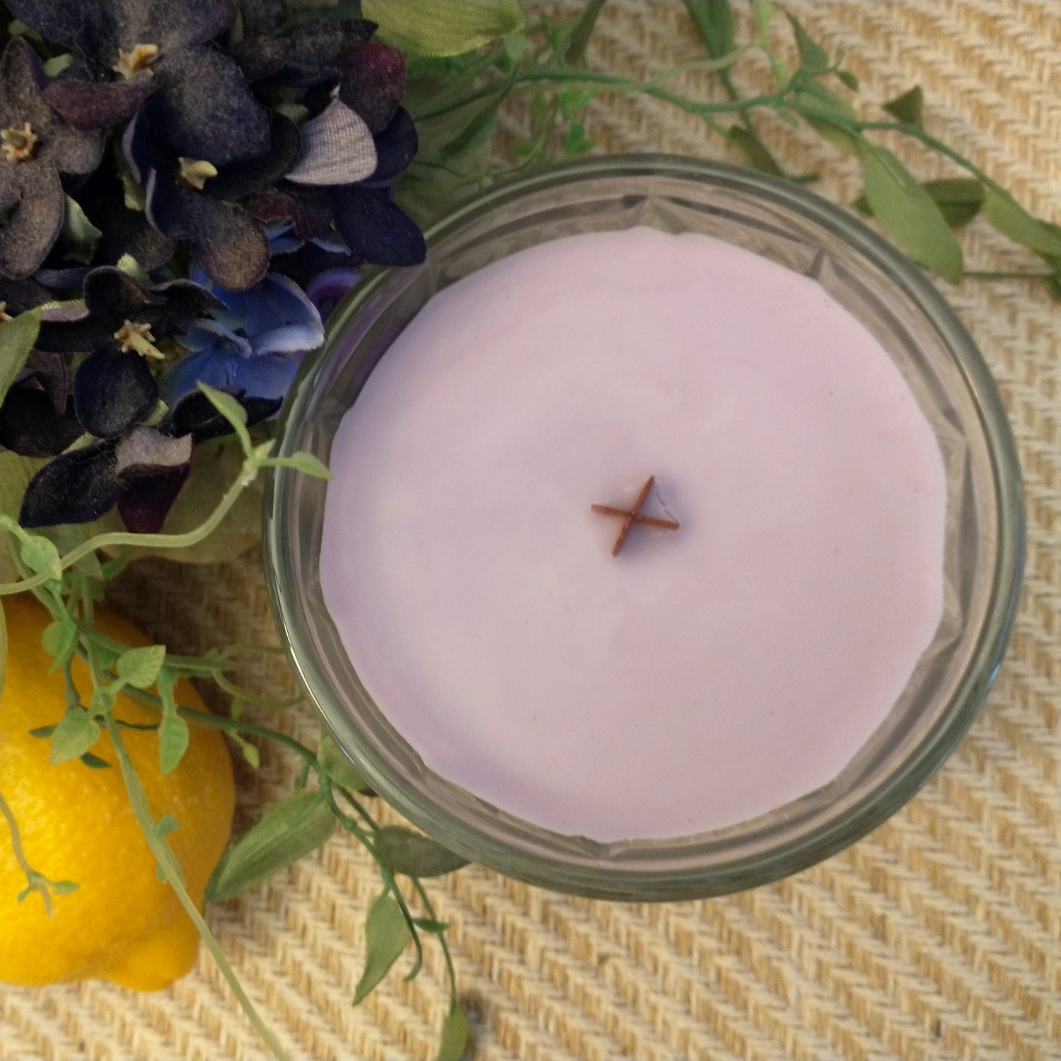 Lavender Citrus Wooden Cross Wick Clear Glass Scented Candle