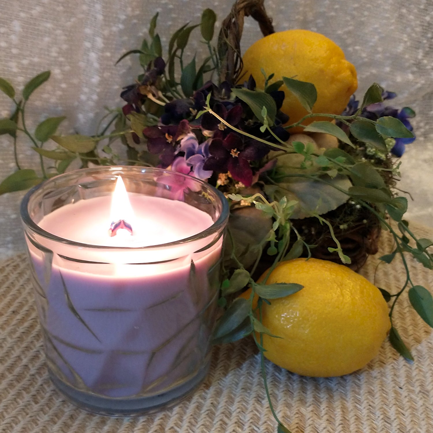 Lavender Citrus Wooden Cross Wick Clear Glass Scented Candle