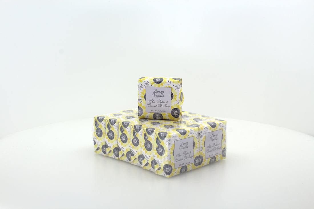 Lemon Vanilla Soap with Shea Butter &amp; Coconut Oil - 1.9 oz. - 12 Pack Individually Wrapped Bars