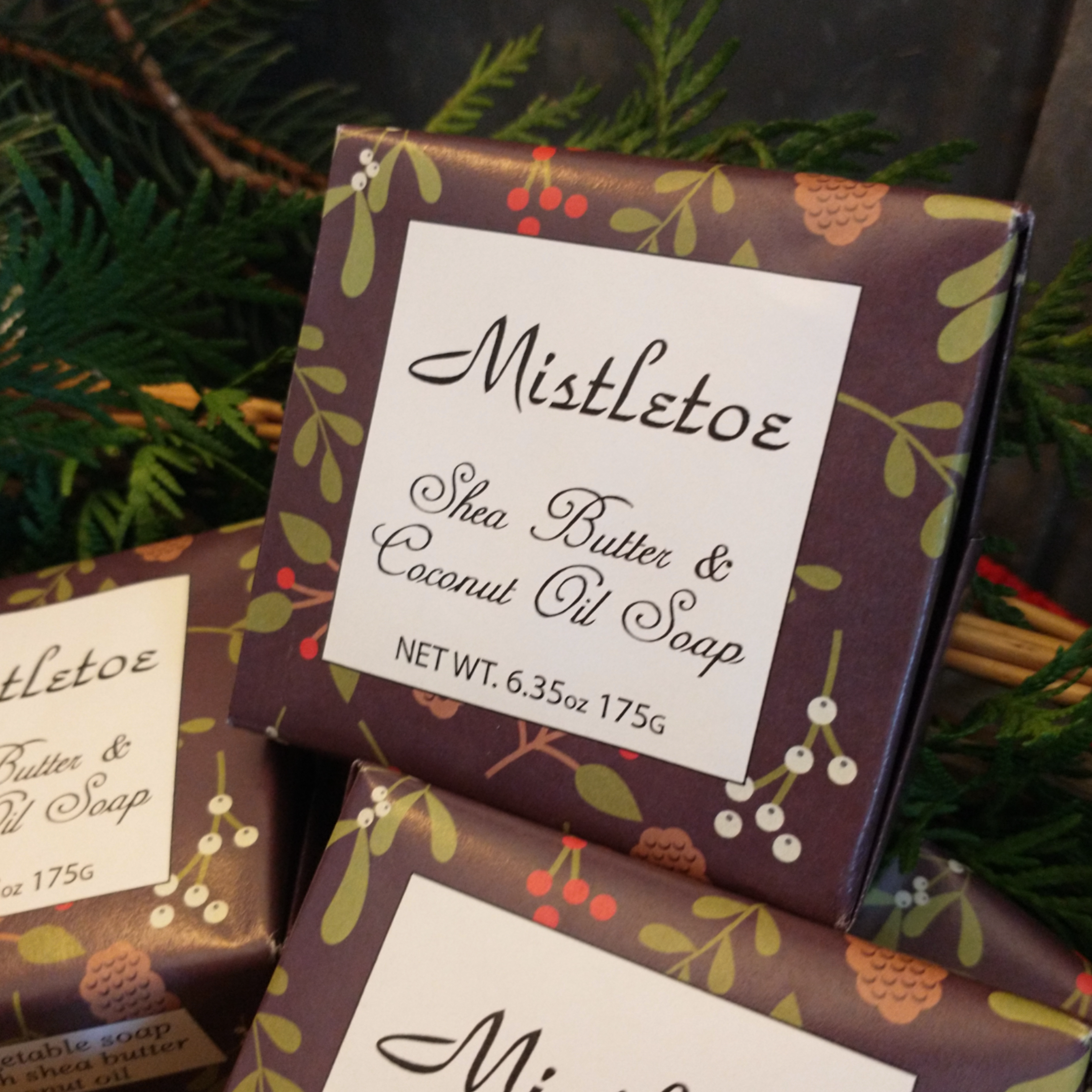 Mistletoe Soap with Shea Butter &amp; Coconut Oil  - 6 Individually Wrapped Bars