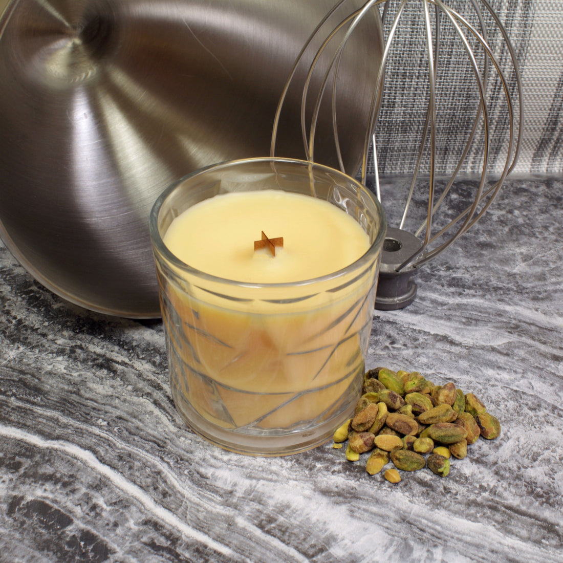 Pistachio Buttercream Wooden Cross Wick Clear Glass Scented Candle