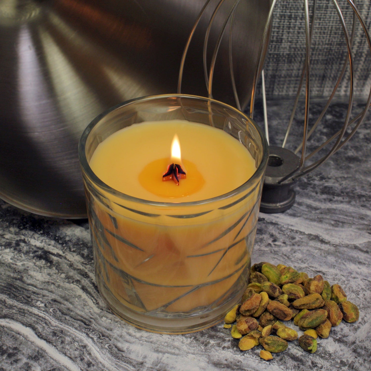 Pistachio Buttercream Wooden Cross Wick Clear Glass Scented Candle