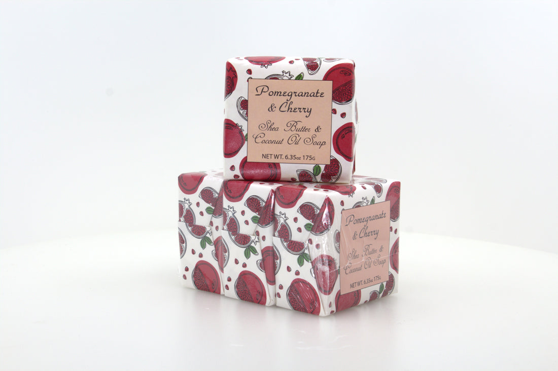 Pomegranate &amp; Cherry Soap with Shea Butter &amp; Coconut Oil - 6.35 oz. -  3 Pack Individually Wrapped Bars