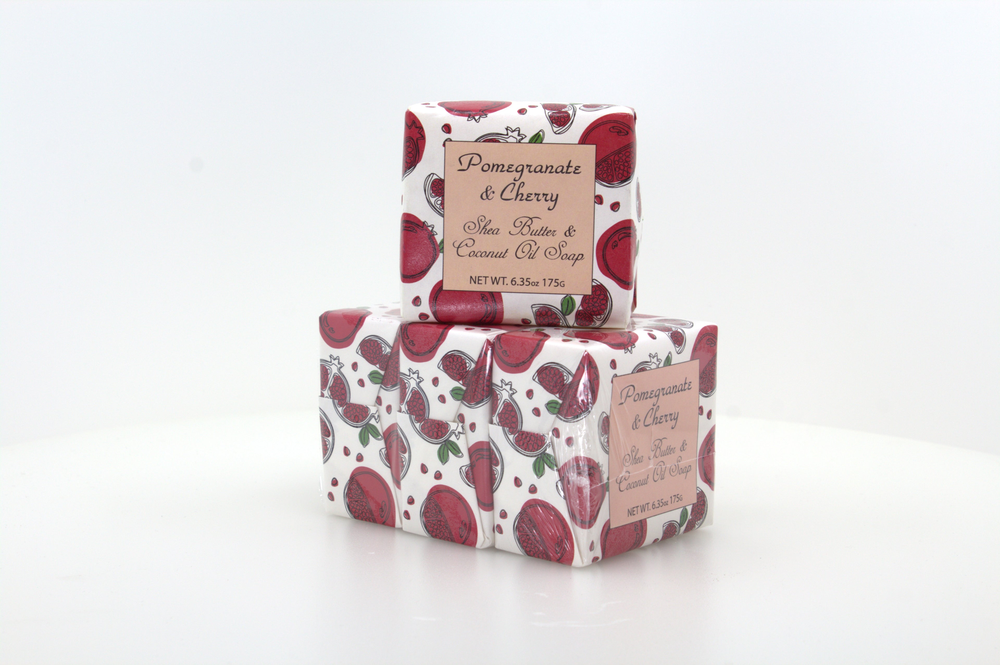 Pomegranate &amp; Cherry Soap with Shea Butter &amp; Coconut Oil - 6.35 oz. -  3 Pack Individually Wrapped Bars