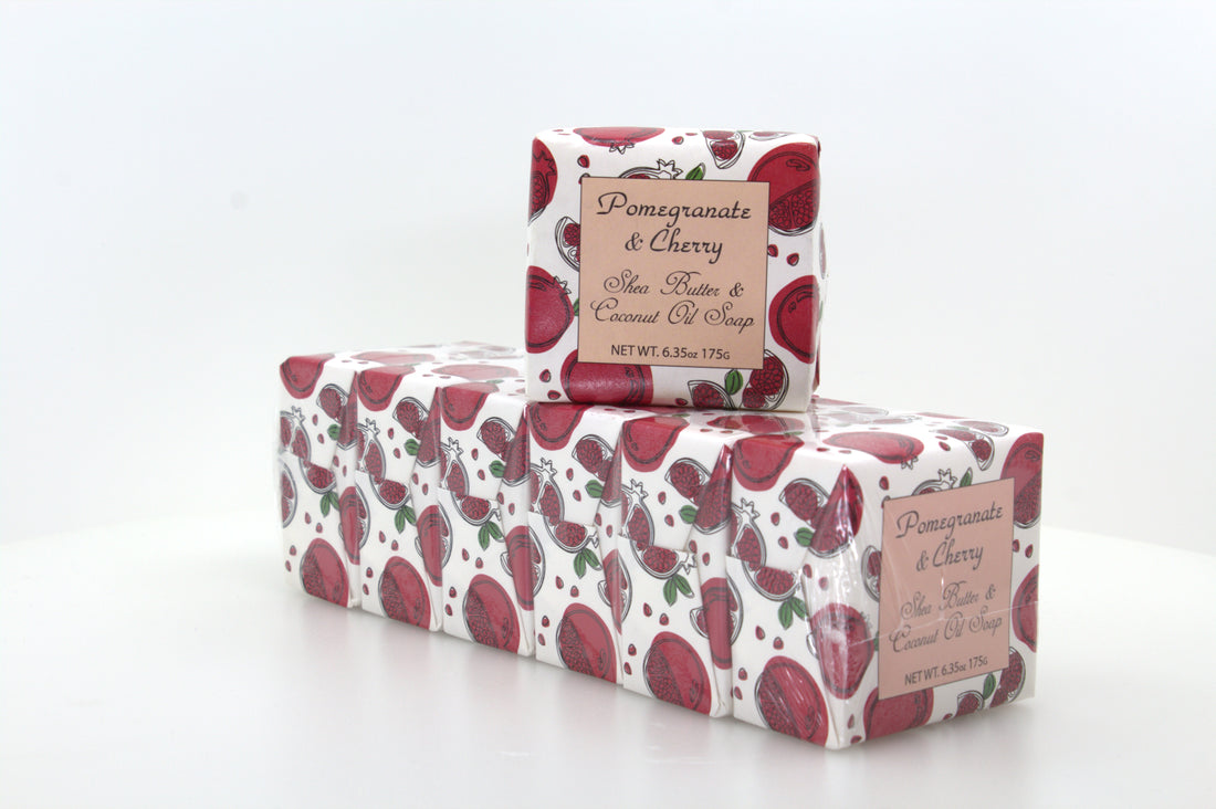Pomegranate &amp; Cherry Soap with Shea Butter &amp; Coconut Oil - 6.35 oz. -  6 Pack Individually Wrapped Bars