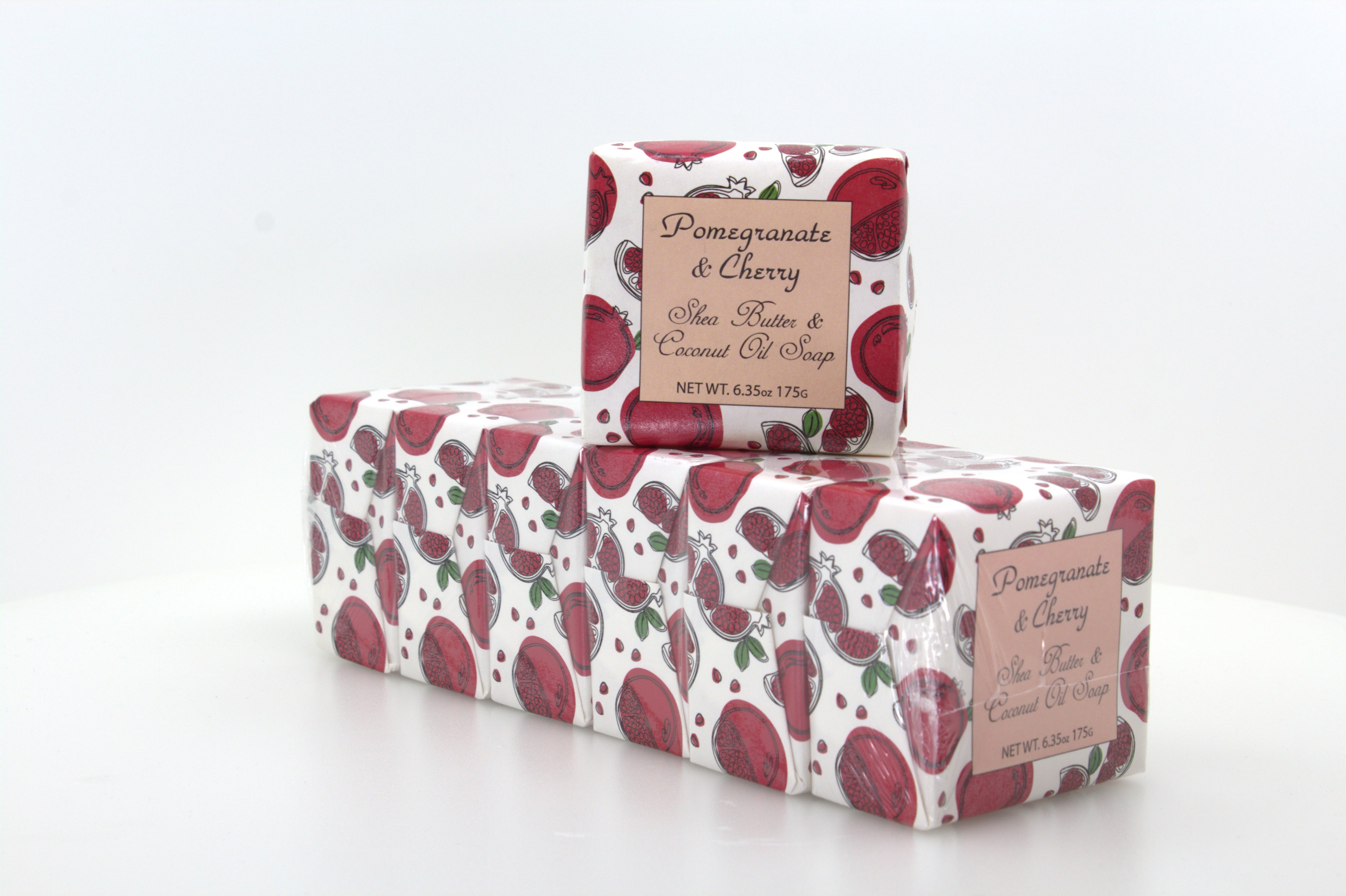Pomegranate &amp; Cherry Soap with Shea Butter &amp; Coconut Oil - 6.35 oz. -  6 Pack Individually Wrapped Bars