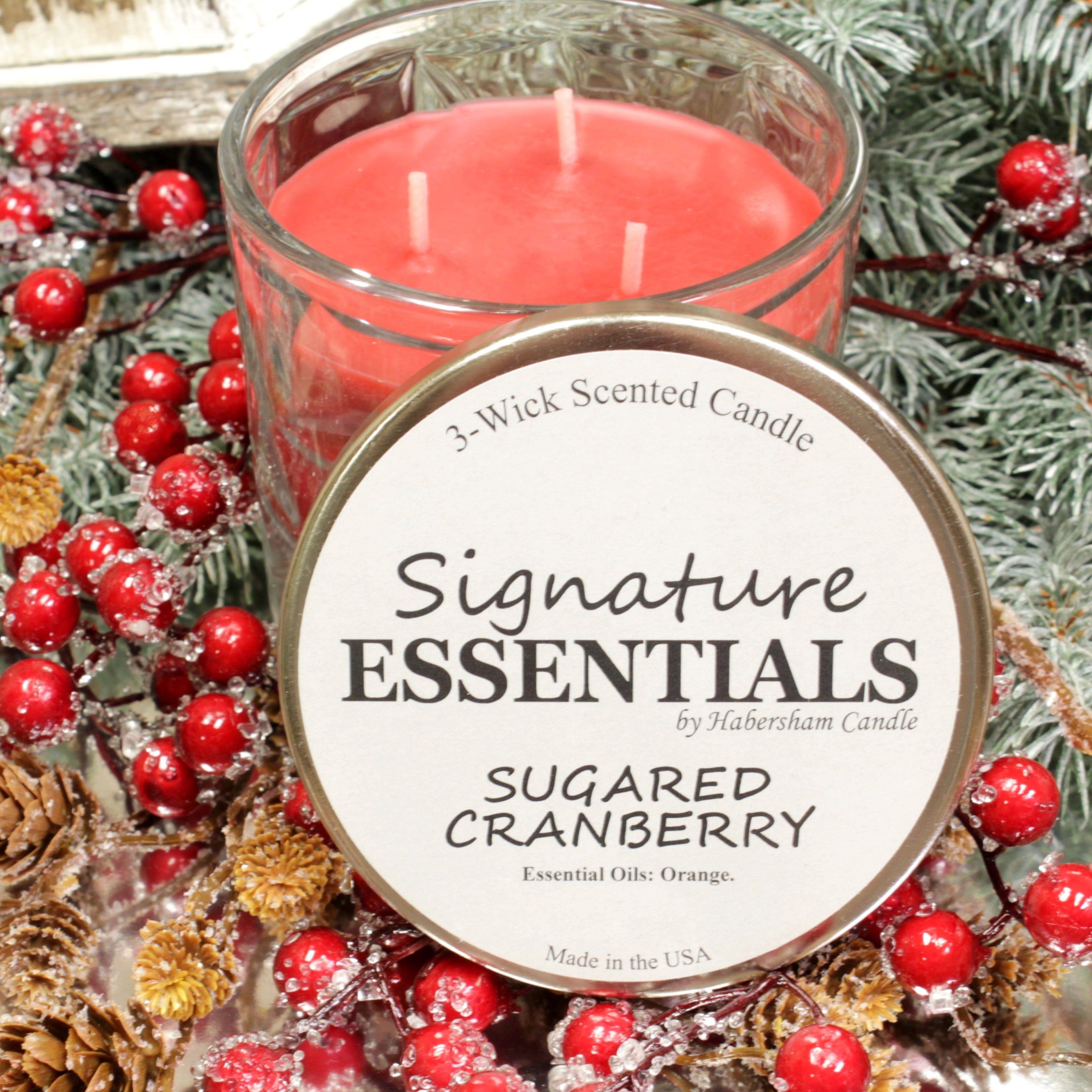 Sugared Cranberry 3 Wick Clear Glass Scented Candle