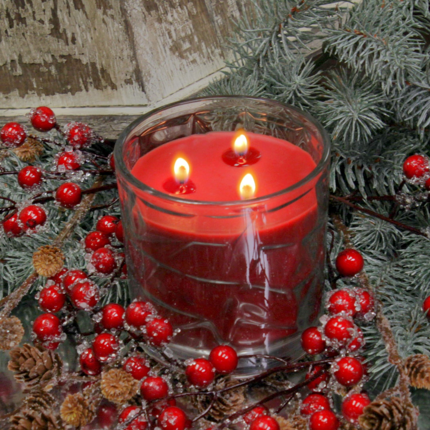 Sugared Cranberry 3 Wick Clear Glass Scented Candle