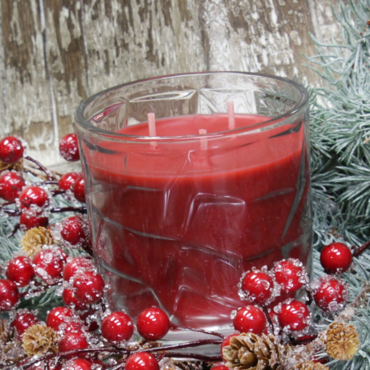 Sugared Cranberry 3 Wick Clear Glass Scented Candle