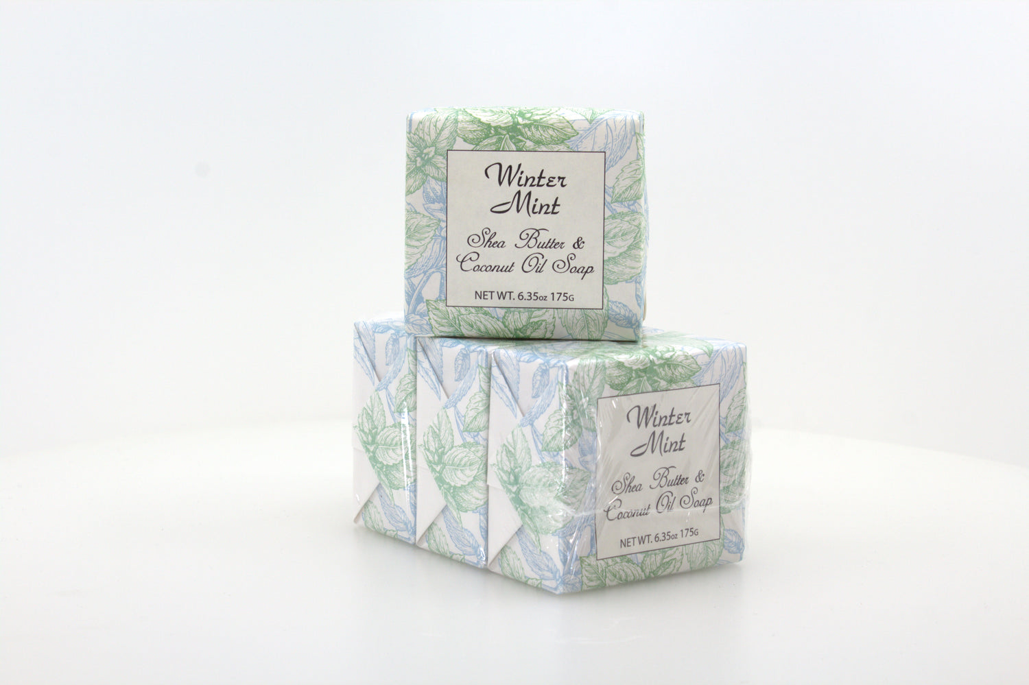 Winter Mint Soap with Shea Butter &amp; Coconut Oil - 6.35 oz. - 3 Pack Individually Wrapped Bars