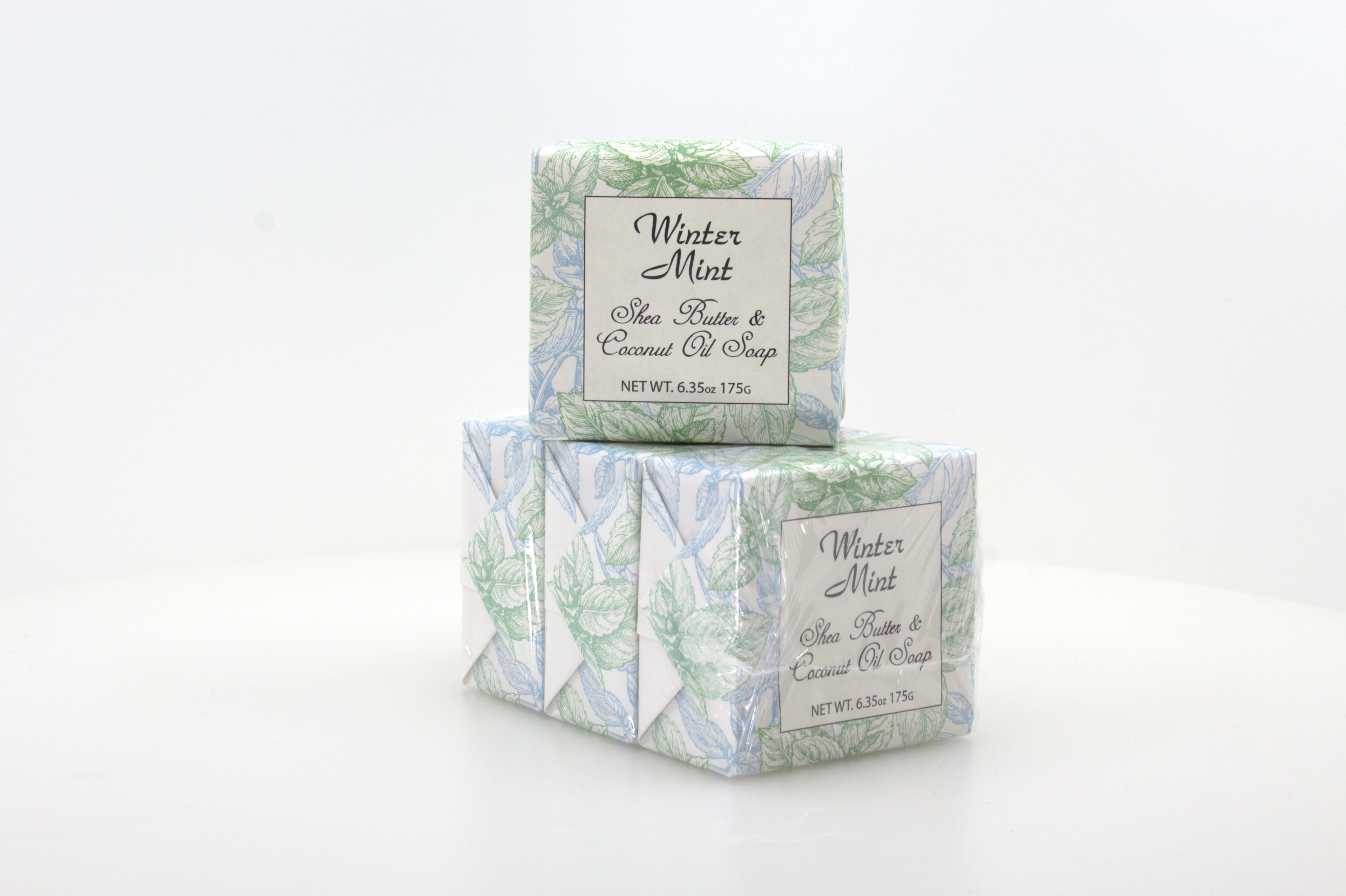 Winter Mint Soap with Shea Butter &amp; Coconut Oil - 6.35 oz. - 3 Pack Individually Wrapped Bars