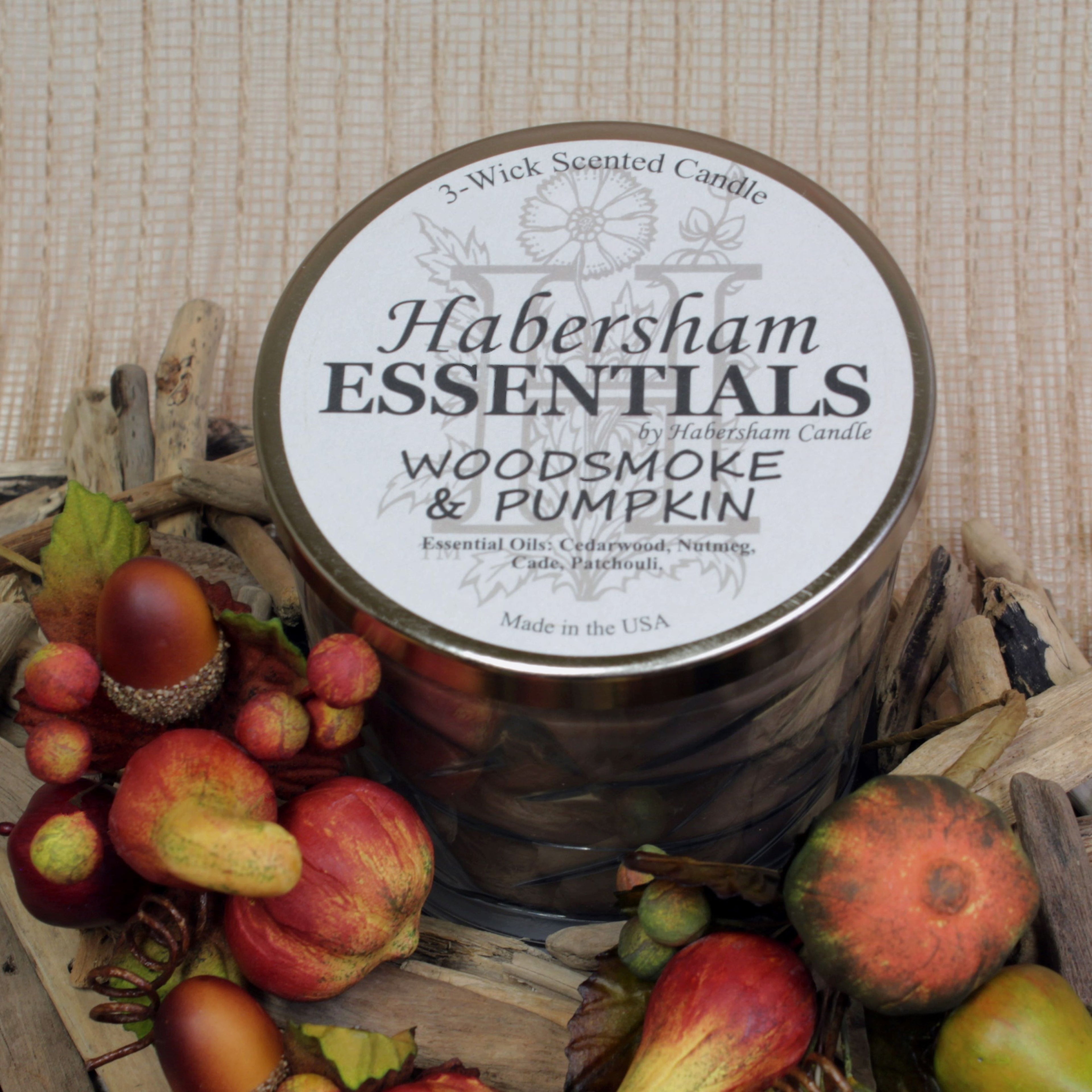 Woodsmoke &amp; Pumpkin 3 Wick Clear Glass Scented Candle